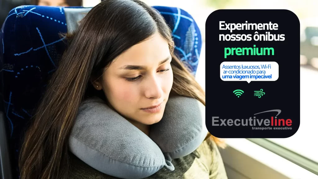imagem de mulher sentada confortavelmente em banco de um onibus executivo. Imagem refere-se a texo informando sobre empresa de aluguel de ônibus