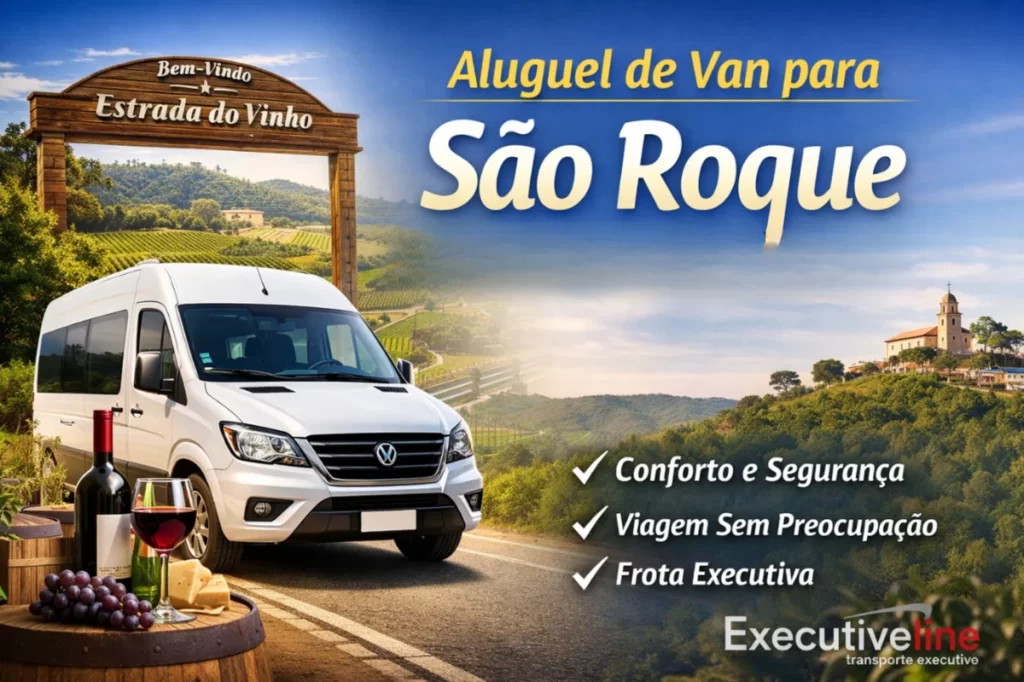 aluguel de van para São Roque na Estrada do Vinho com van executiva branca e paisagem de vinícolas
