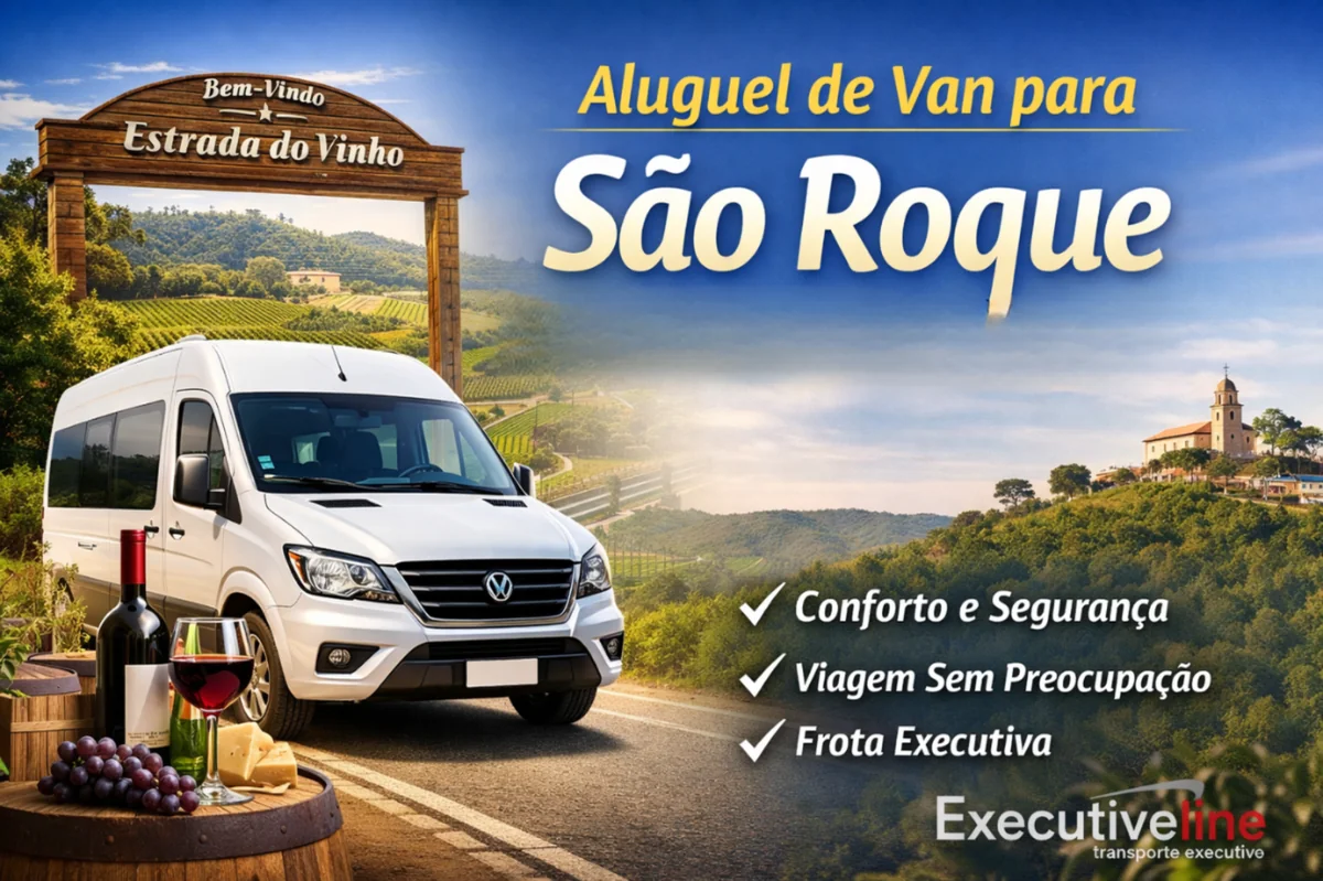 aluguel de van para São Roque na Estrada do Vinho com van executiva branca e paisagem de vinícolas